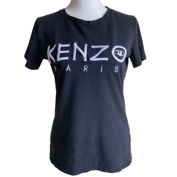 Vintage Y2K Kenzo Textured Evil Eye Logo T-Shirt Black White Embroidery Sz L - Picture 1 of 16